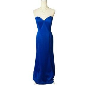 Sexy Sweetheart Satin Strapless Dress Bridesmaids Ball Gown Zip Royal Blue SZ 12